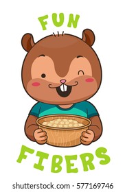 Mascot Illustration Featuring a Cute Little Chipmunk Winking While Holding a Bowl of Chickpeas