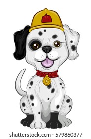 Mascot Illustration Featuring a Cute Little Dalmatian Wearing a Fireman Hat