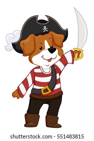 Mascot Illustration Featuring a Dog Dressed as a Pirate Raising a Scimitar