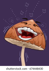 Mascot Illustration Featuring a Euphoric Psychedelic Mushroom Laughing Out Loud