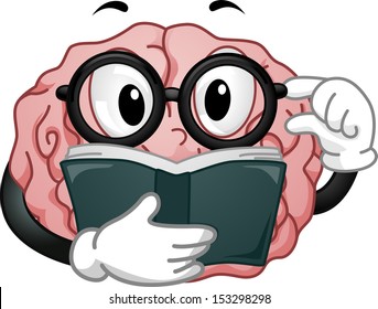 Mascot Illustration Featuring Glasseswearing Brain Reading Stock Vector ...