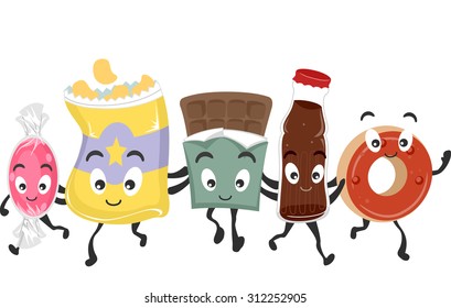Mascot Illustration Featuring a Group of Junk Food
