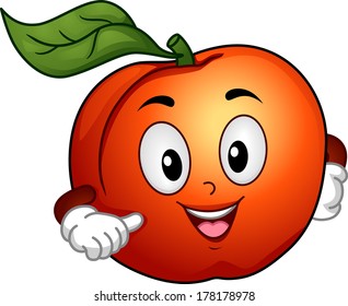 Mascot Illustration Featuring a Happy Peach Pointing to Itself