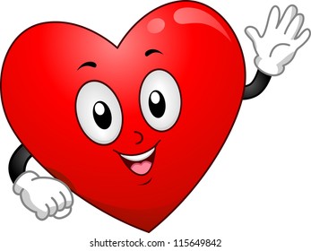 Mascot Illustration Featuring a Heart Waving His Hand