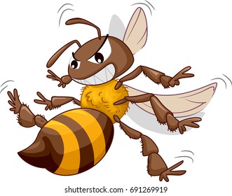 Mascot Illustration Featuring a Honeybee Using its Stinger Defensively