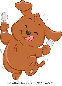 Mascot Illustration Featuring a Hungry Dog Holding a Spoon and Fork