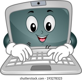 Mascot Illustration Featuring a Laptop Typing Away on its Keyboard