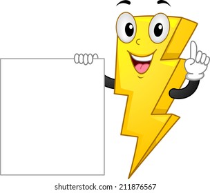 Mascot Illustration Featuring a Lightning Bolt Standing Beside a Blank Poster