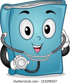 Mascot Illustration Featuring a Medical Book Wearing a Stethoscope