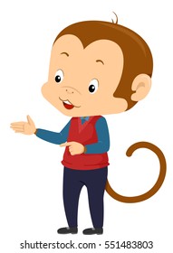 Mascot Illustration Featuring a Monkey Dressed as a Teacher Explaining the Lesson to His Class
