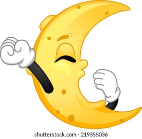 Mascot Illustration Featuring the Moon Yawning While Stretching