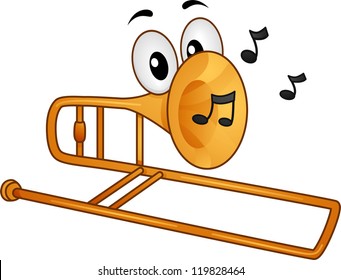 Mascot Illustration Featuring Musical Notes Coming from a Trombone's Mouth