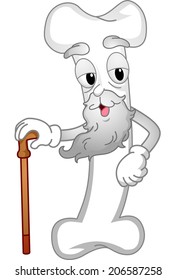 Mascot Illustration Featuring an Old Bone Walking with a Cane