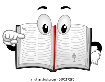 Mascot-Illustration mit einer offenen Bibel, die auf eine ihrer Seiten zeigt