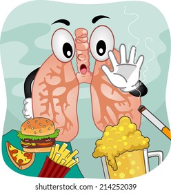 Mascot Illustration Featuring a Pair of Lungs Saying No to Vices