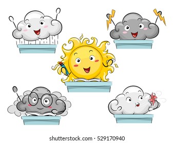 Mascot Illustration Featuring the Personification of Different Weather Conditions