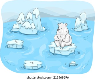 Mascot Illustration Featuring a Polar Bear Surrounded by Melting Ice