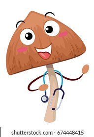 Mascot Illustration Featuring a Psychedelic Mushroom Wearing a Stethoscope Around His Neck