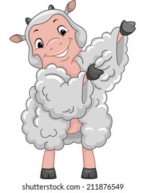 Mascot Illustration Featuring a Sheep Putting on a Dress Made of Wool