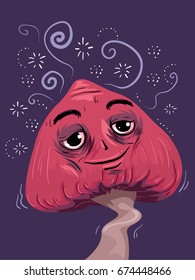 Ilustración mascota con hongo psicodélico rojo espaciado