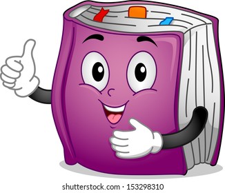 Mascot Illustration Featuring a Thick Book with Bookmarks in Between Pages