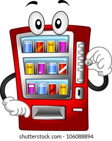 Maskottabilustration mit einem Automaten
