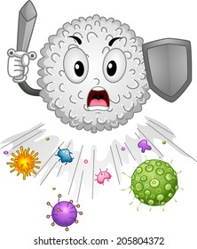 Mascot Illustration Featuring a White Blood Cell Chasing Antigens Away