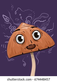 Mascot Illustration Featuring a Wide Eyed Psychedelic Mushroom Having Hallucinations