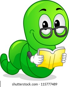 Mascot Illustration Featuring a Worm Reading a Book