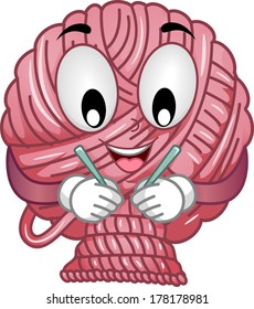 Mascot Illustration Featuring a Yarn Using Double Point Needles to Knit