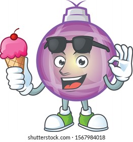 Mascot illustration featuring yellow christmas ball with ice cream.