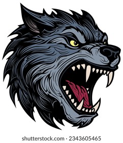 Mascot illustration of fierce grey wolf, ready to attack.