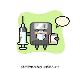 Mascot Illustration of floppy disk as a doctor , cute style design for t shirt, sticker, logo element