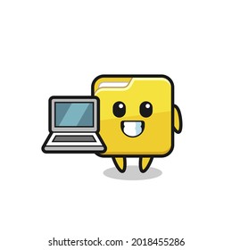 Mascot Illustration of folder with a laptop , cute style design for t shirt, sticker, logo element