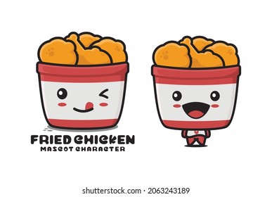 mascot illustration of fried chicken in a bucket. suitable for logos, packaging labels, stickers, etc.