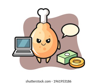 Mascot illustration of fried chicken as a hacker, cute style design for t shirt, sticker, logo element