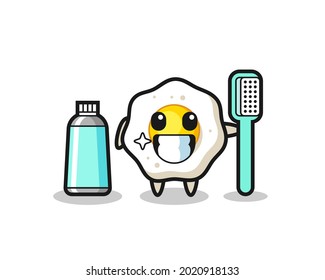 Mascot Illustration of fried egg with a toothbrush , cute style design for t shirt, sticker, logo element