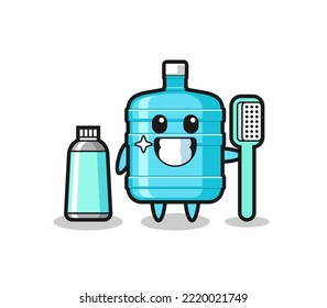 Mascot Illustration of gallon water bottle with a toothbrush , cute design