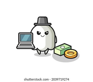 Mascot Illustration of ghost as a hacker , cute style design for t shirt, sticker, logo element