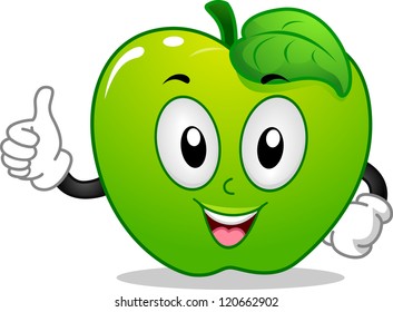 Mascot Illustration of a Green Apple Giving a Thumbs Up