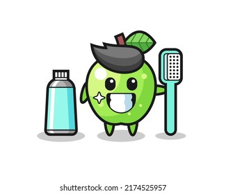 Mascot Illustration of green apple with a toothbrush , cute style design for t shirt, sticker, logo element