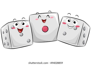 Mascot Illustration of a Group of Happy Dice Huddled Together to Demonstrate Statistical Probability