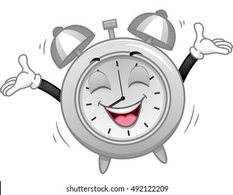 Mascot Illustration of a Happy Analog Alarm Clock Welcoming the Morning