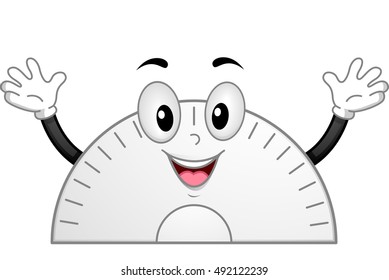 Mascot Illustration of a Happy and Enthusiastic Protractor Waving Its Hands