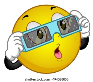 Mascot Illustration of a Happy Smiley Wearing Protective Glasses in Preparation for Watching an Eclipse