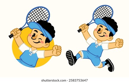 Mascot Illustration of Happy Tennis Player