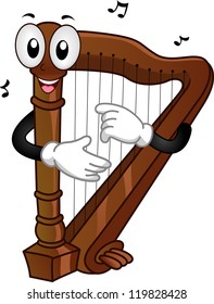 Mascot Illustration of a Harp Plucking its Strings