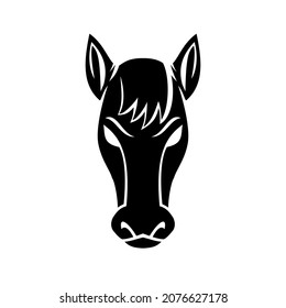 Mascot Illustration Of A Head Of A Bronco Mustang Stallion Or Horse Viewed From Front On Isolated Background In Retro Black And White Style.