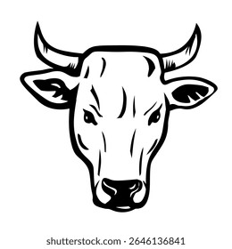Ilustração mascote da cabeça de um Calvana é uma raça de gado da Toscana, na região de Calvana nas províncias de Florença e Prato em fundo branco isolado em estilo preto retro e branco.