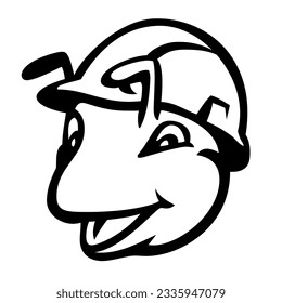 Mascot illustration of head of a construction worker ant wearing a hard hat smiling viewed from front on isolated background in retro cartoon style.